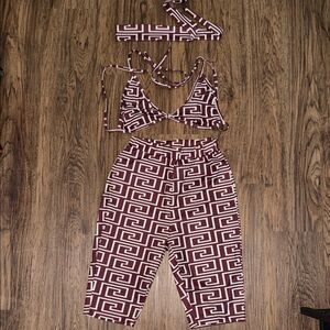 Stylish Geometric Patterned Women's Jumpsuit - Brown and White